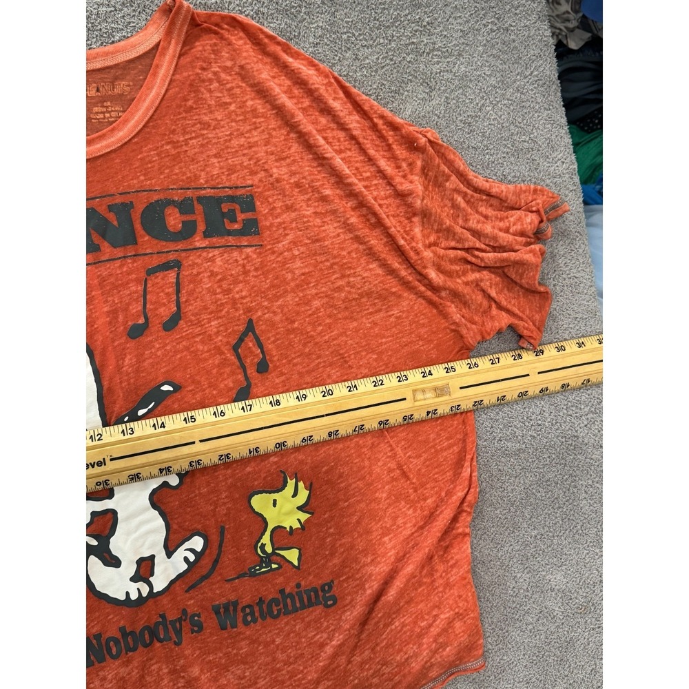 Snoopy Peanuts Dance Like Nobody's Watching T-Shirt Women's Oversized Orange Tee - Picture 3 of 4
